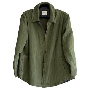 Workwear Utility Olive Quilted Cotton Button Front Lined Chore Shacket Women XXL